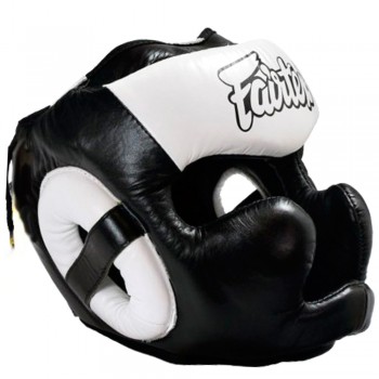 Fairtex HG13 Боксерский Шлем Тайский Бокс "Diagonal Vision Sparring" Черный с Белым